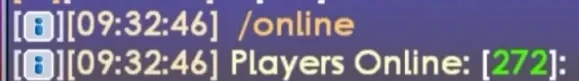 In-game chat: /online answered with Players Online: 272
